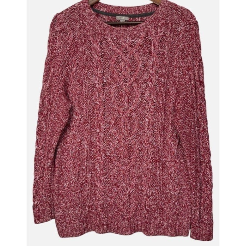 J. Jill Sweater Womens Large Petite Red Marled Cable Knit Pullover Excellent